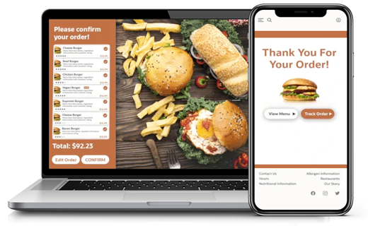 Laptop and Mobile Devices with Online Ordering Platform displayed